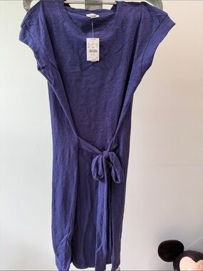 Brand new!!! J. Crew size S Deep Purple Tie-Waist Slub Knit Dress 100% cotton
